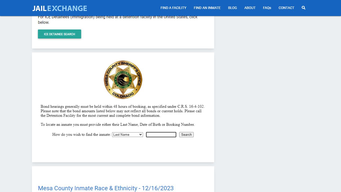 Mesa County Detention Facility Inmate Search - Jail Exchange